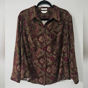 Suade Christopher & Banks Burgundy and Gold Paisley Shirt/Shacket Size XL,  1X